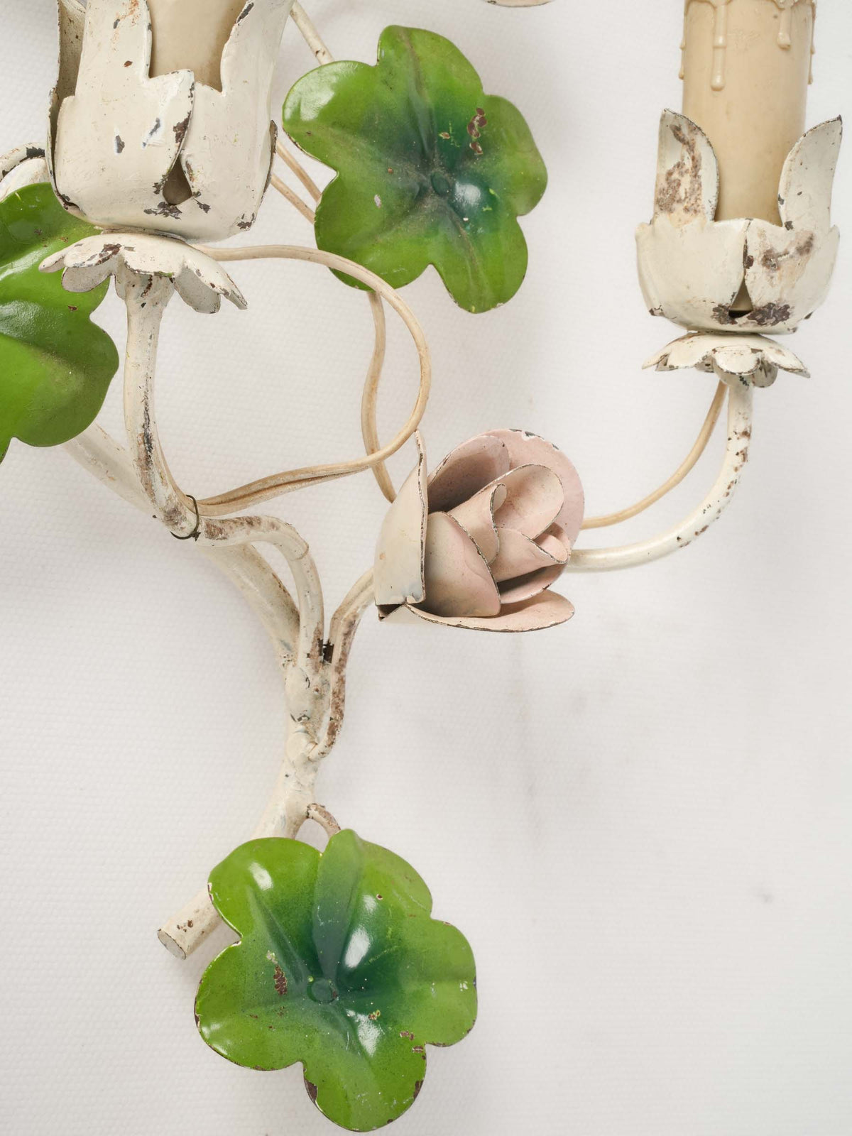 Pair of 1950s–60s Floral Toleware Wall Sconces - 15¼"