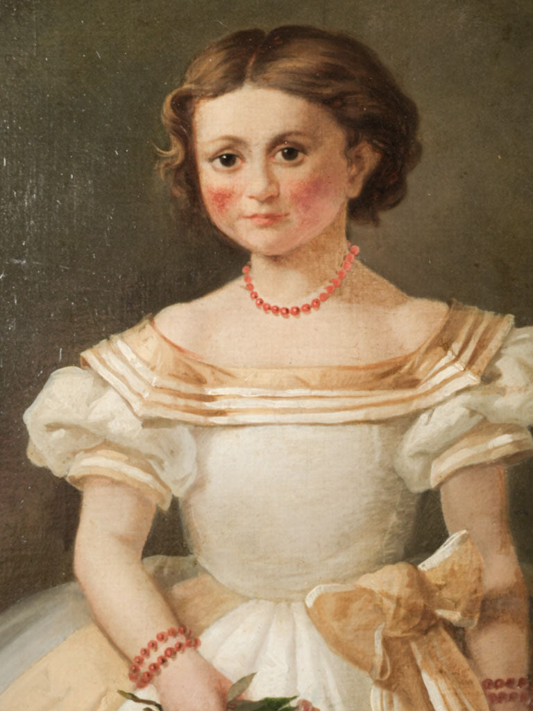 Exceptional Oval Portrait of a Young Girl with Flowers by Antonio Pascutti (1832-1892) - 36½" x 28¼"