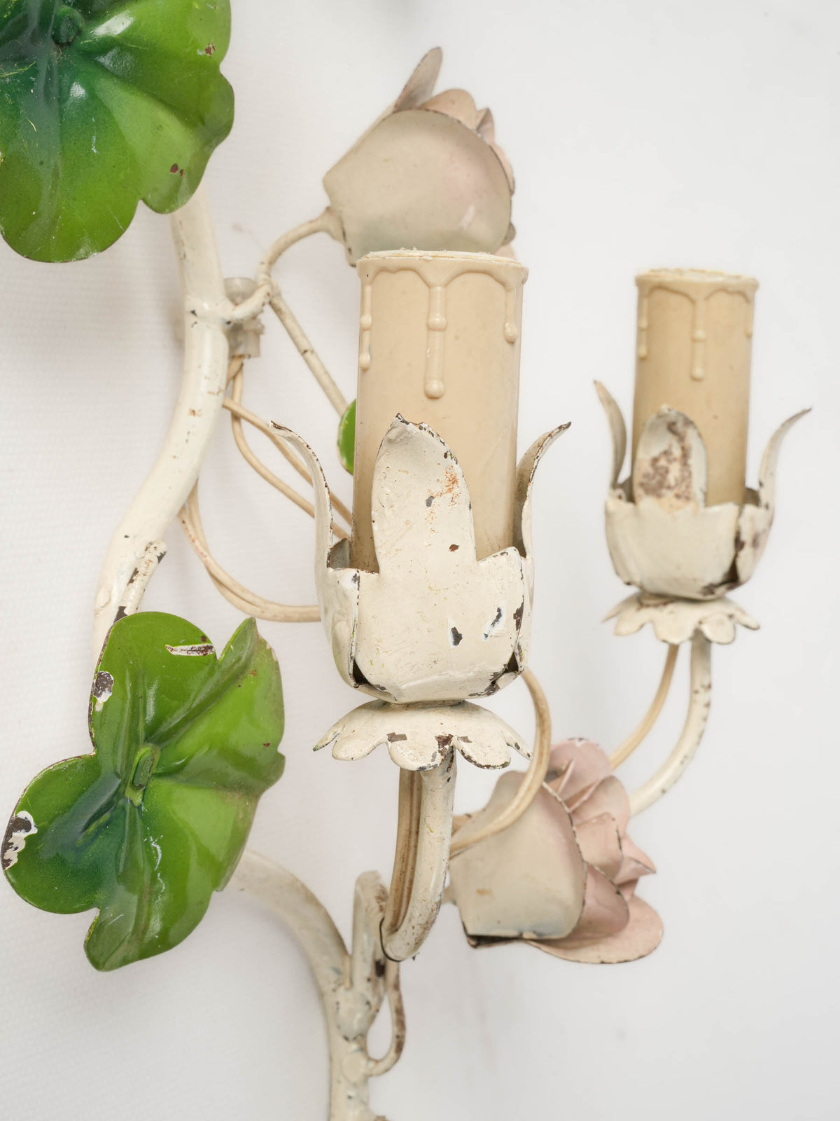 Pair of 1950s–60s Floral Toleware Wall Sconces - 15¼"