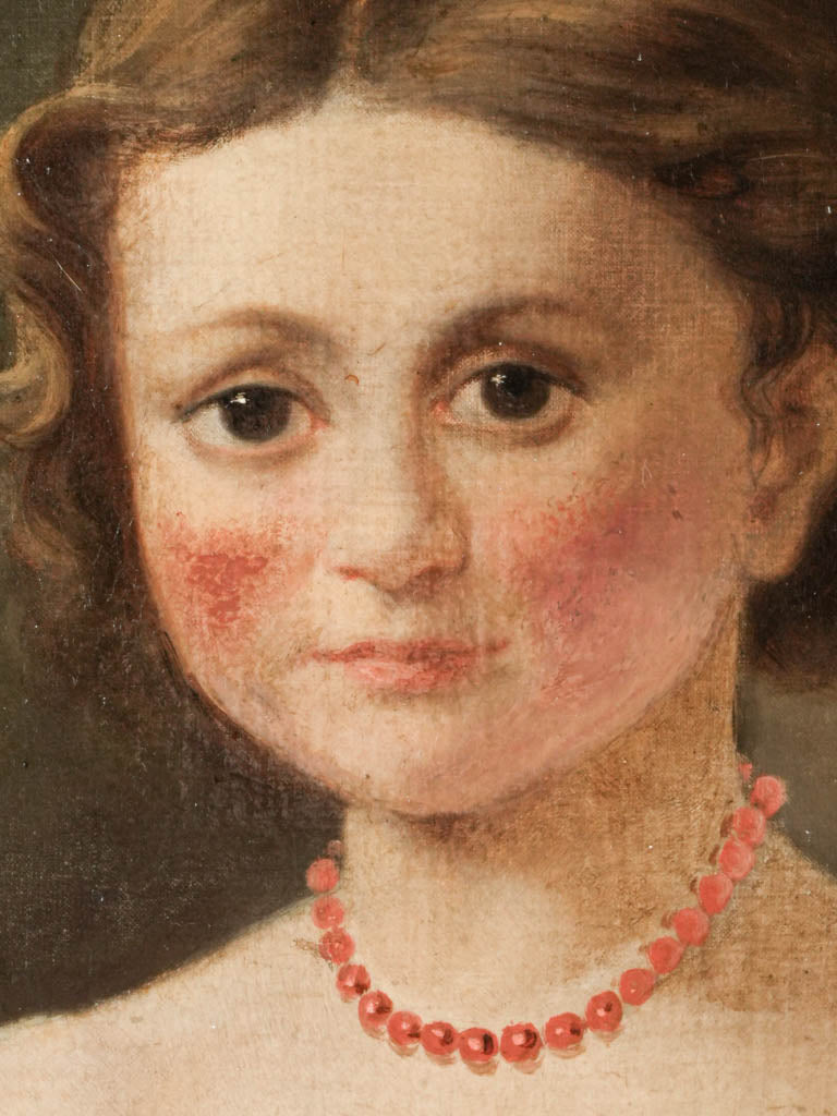 Exceptional Oval Portrait of a Young Girl with Flowers by Antonio Pascutti (1832-1892) - 36½" x 28¼"