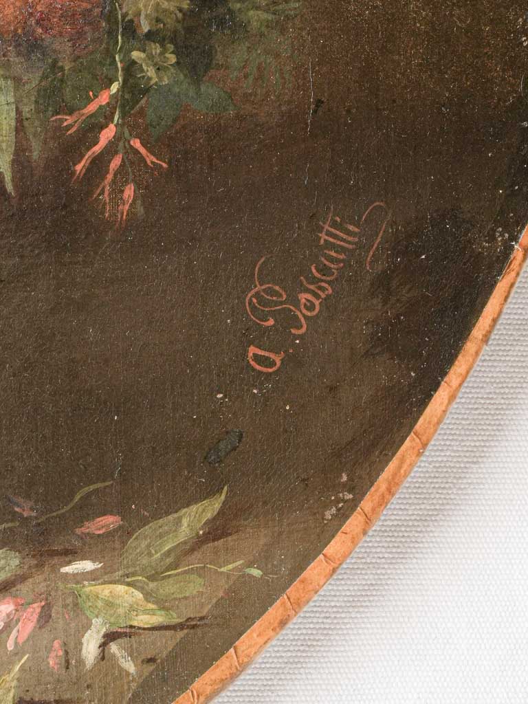 Exceptional Oval Portrait of a Young Girl with Flowers by Antonio Pascutti (1832-1892) - 36½" x 28¼"