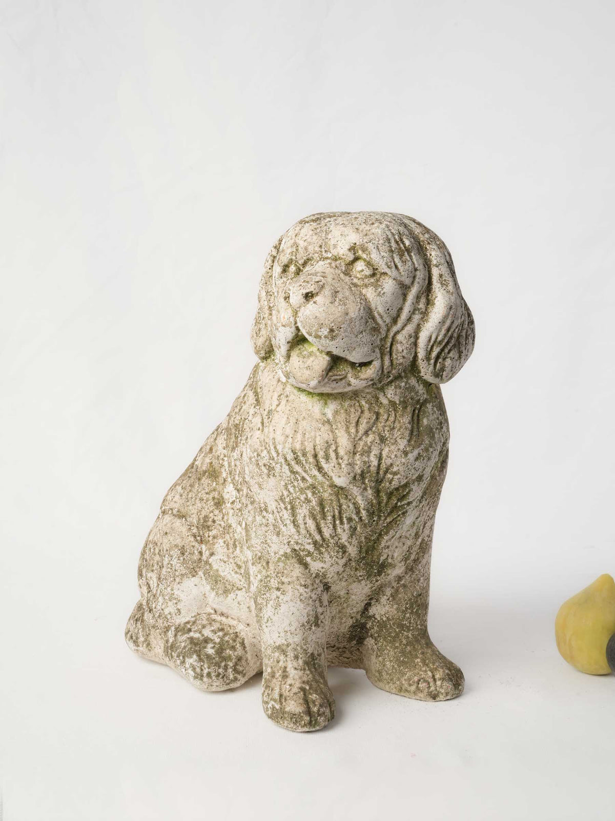 Vintage Cast-Stone Seated Dog Garden Sculpture w/ Mossy Patina - 14½"
