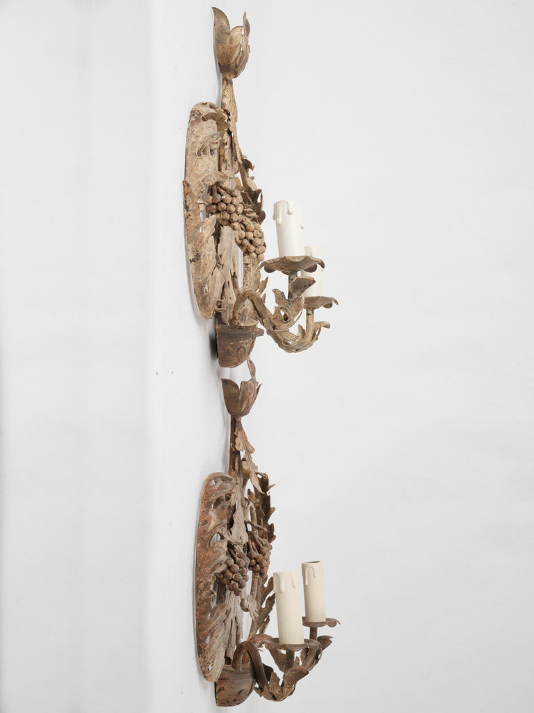 Aged metal grape vine sconces