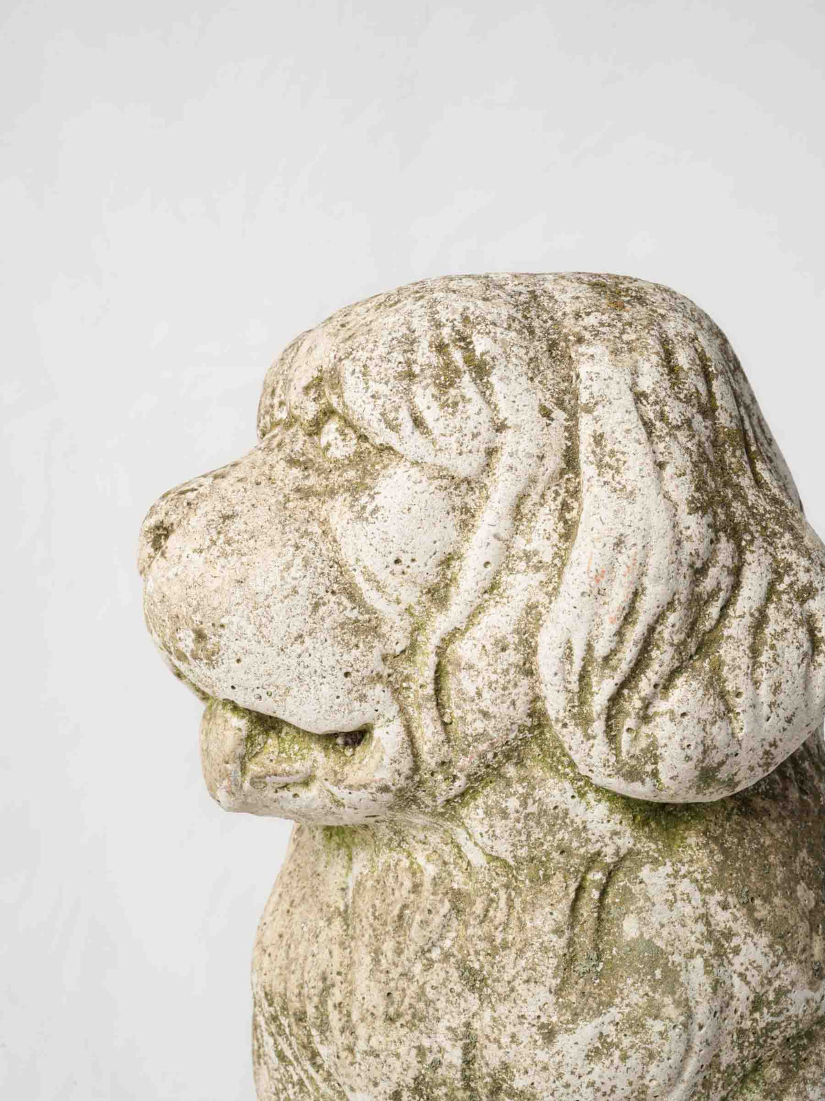 Vintage Cast-Stone Seated Dog Garden Sculpture w/ Mossy Patina - 14½"