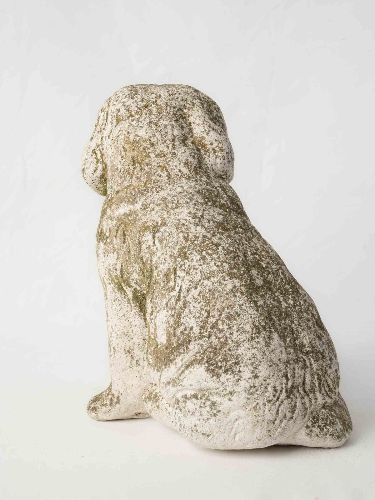 Vintage Cast-Stone Seated Dog Garden Sculpture w/ Mossy Patina - 14½"