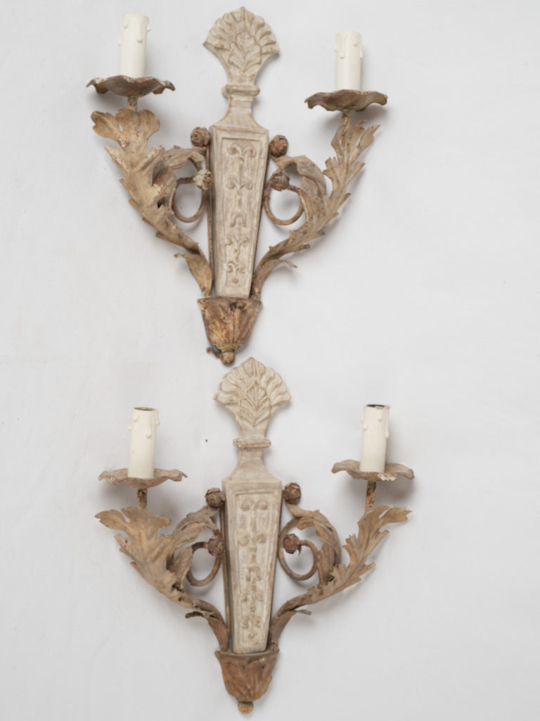 Vintage French wooden wall sconces