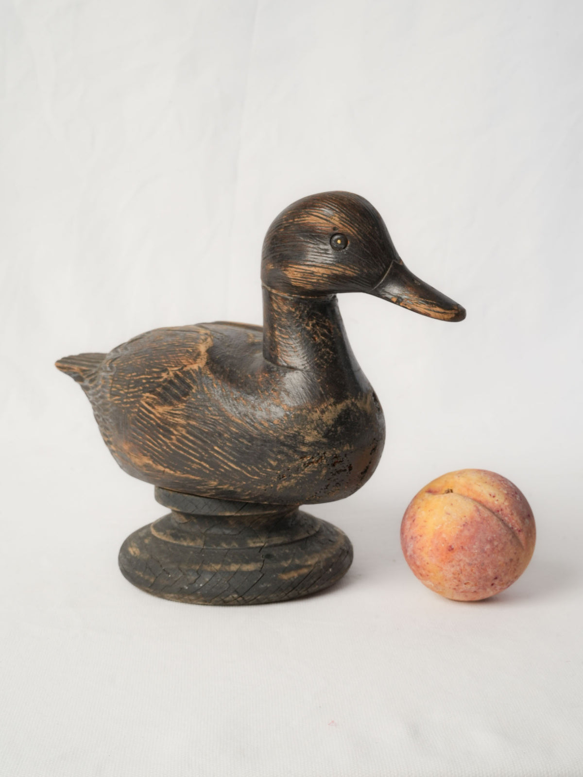 Mid-Century French Hand-Carved Wooden Duck Decoy on Base - 9½" x 13½"