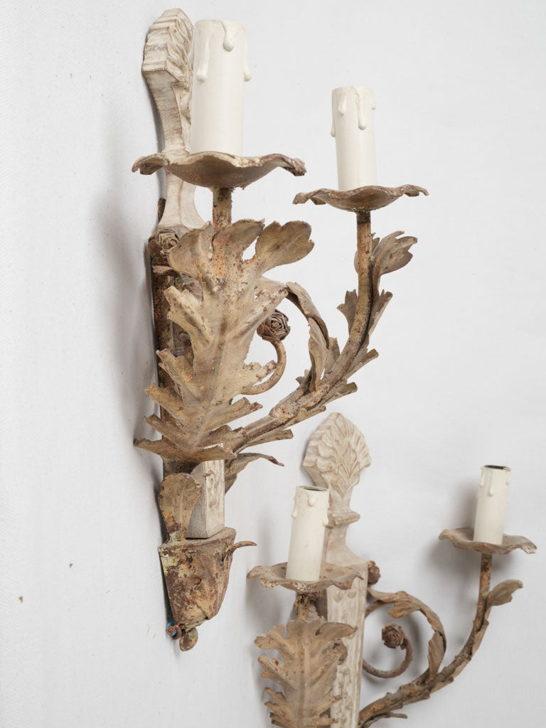 Symmetrical wooden vintage sconces