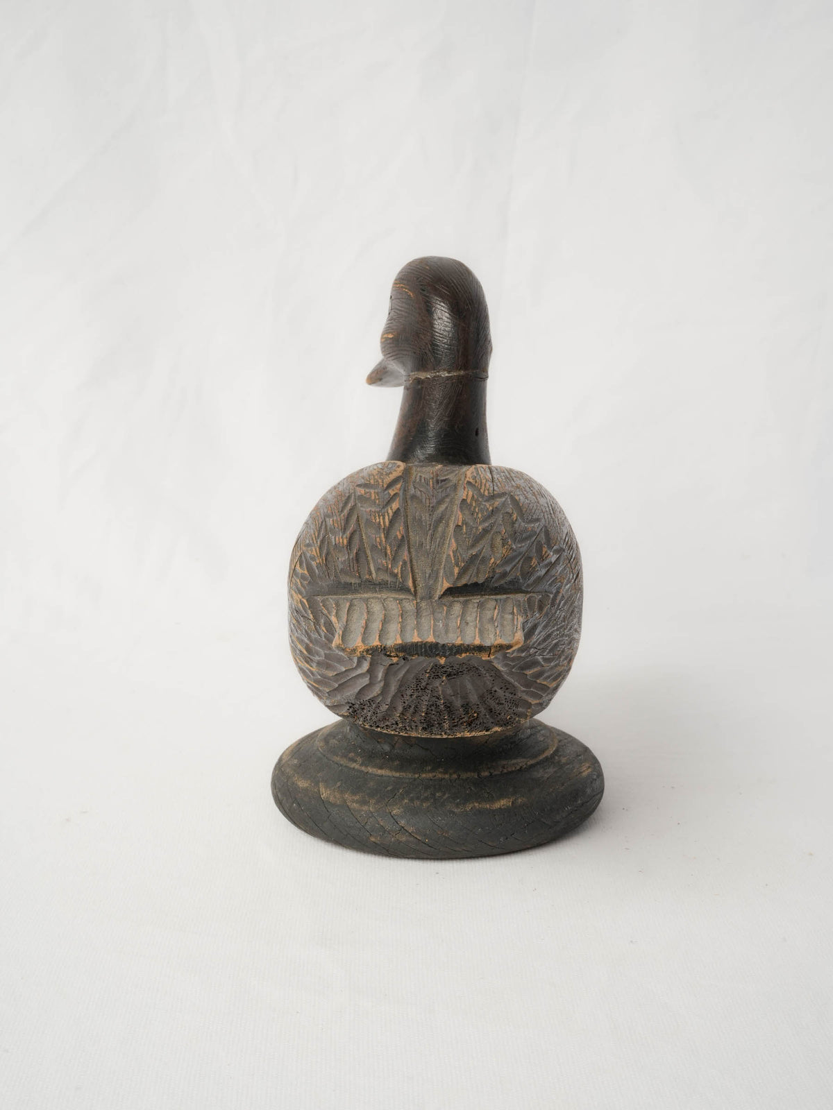 Mid-Century French Hand-Carved Wooden Duck Decoy on Base - 9½" x 13½"