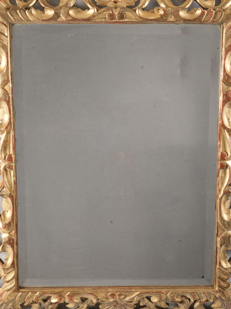 Large 19th-Century French Hand-Carved Gilded Mirror W/ Beveled Glass - 4"