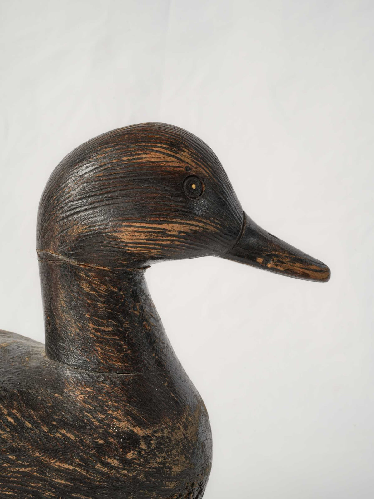 Mid-Century French Hand-Carved Wooden Duck Decoy on Base - 9½" x 13½"
