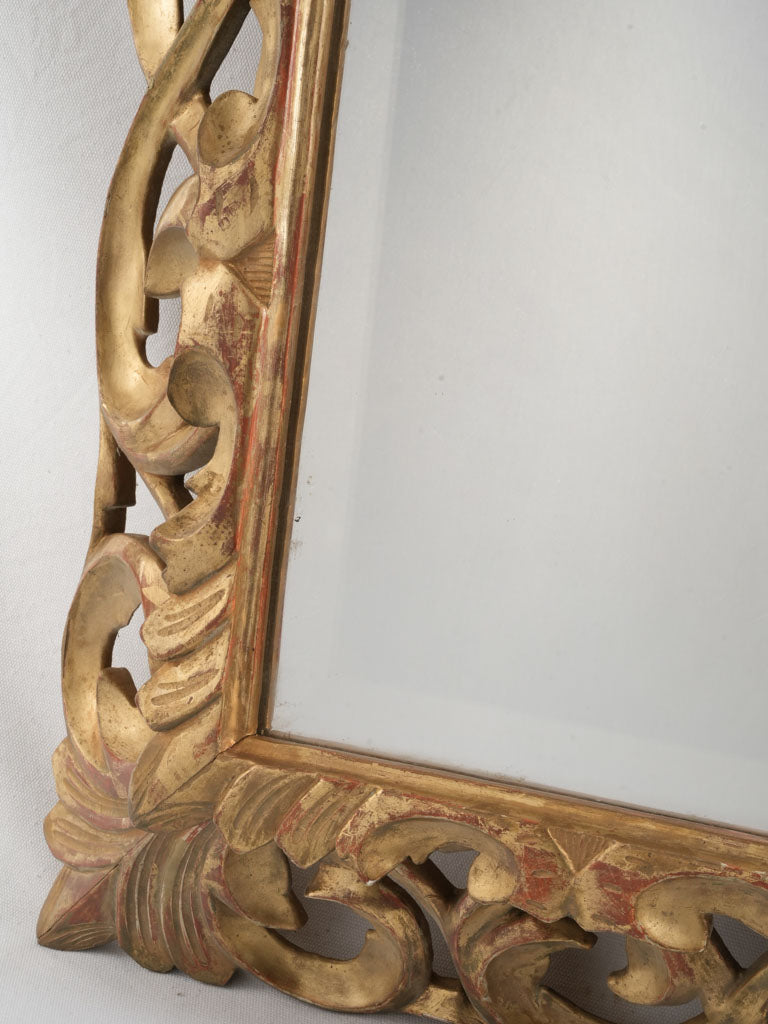 Large 19th-Century French Hand-Carved Gilded Mirror W/ Beveled Glass - 4"