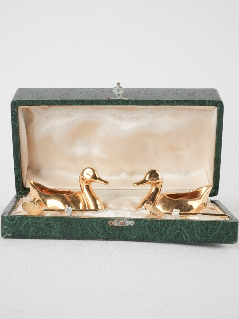 Salt & pepper cellars - gold swans w/ spoons