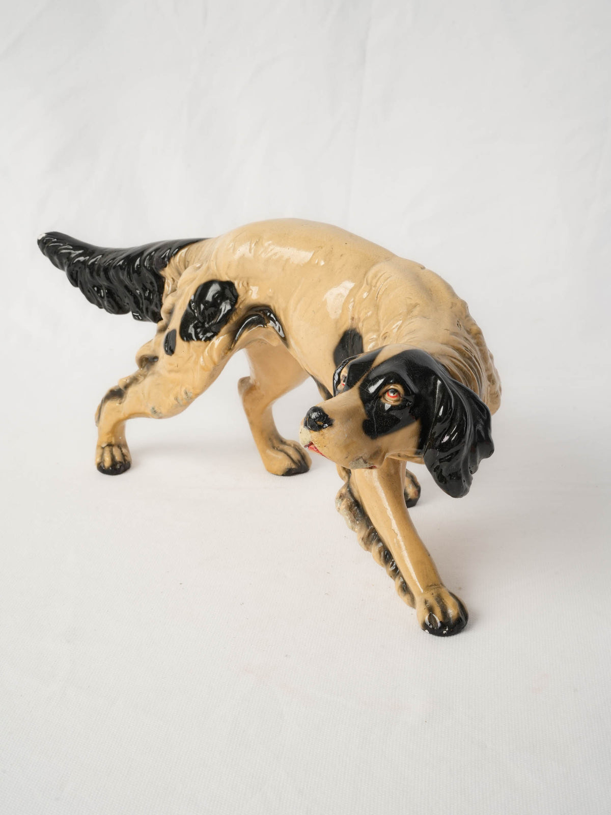 Mid-20th Century Painted Hunting Dog Sculpture -7" x 15¾"