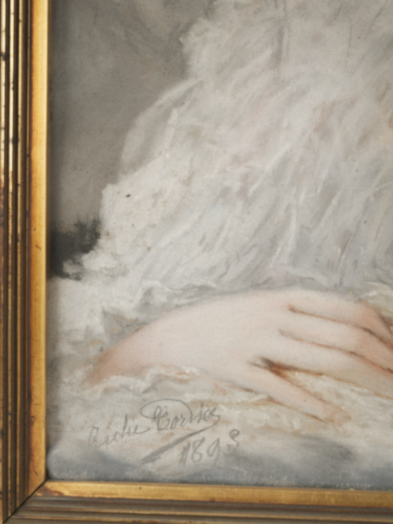 Charming brass-framed French pastel painting