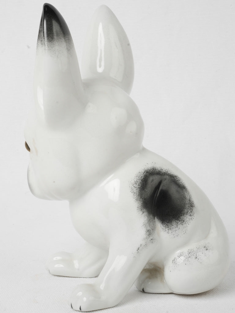 Glossy white porcelain bulldog statue