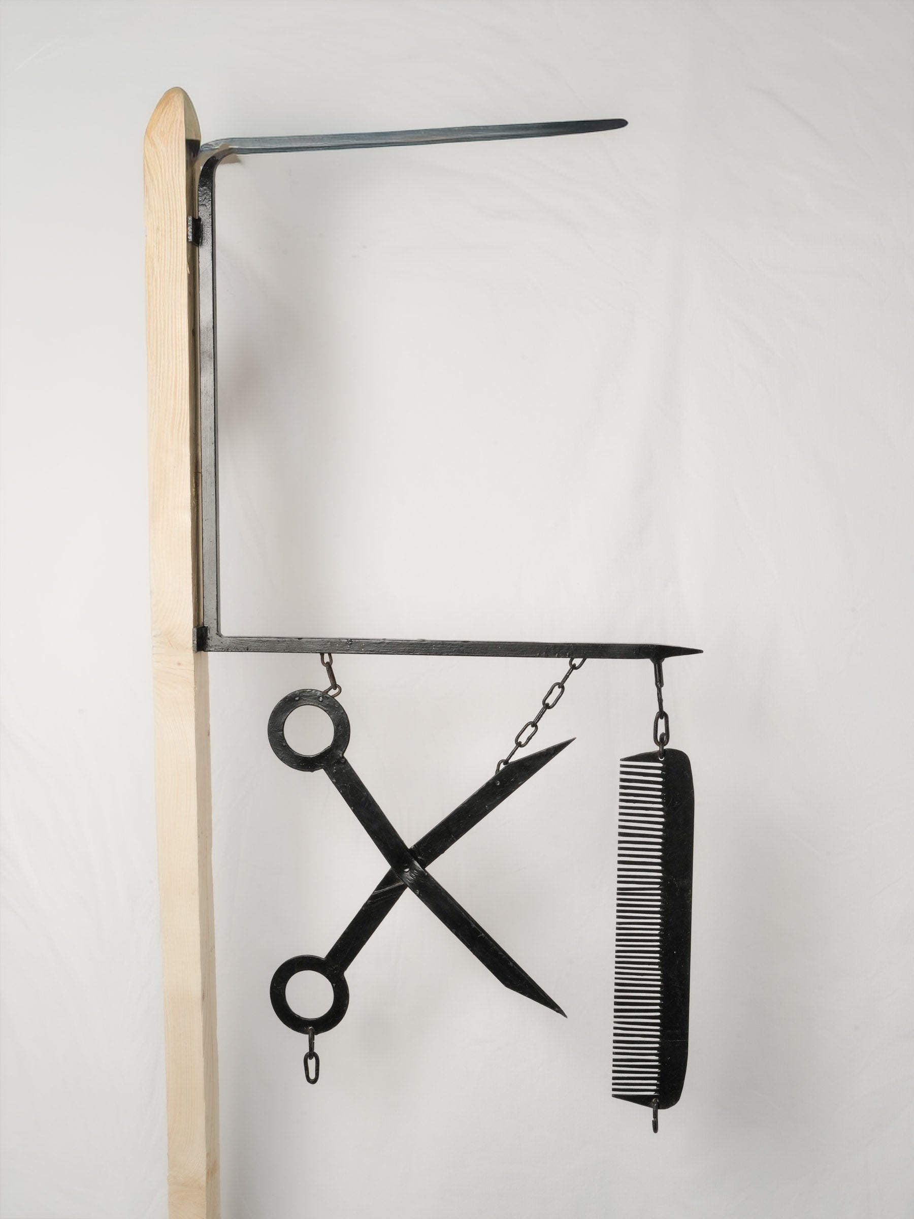 1950s French wrought iron coiffeur trade sign w/ scissors & comb