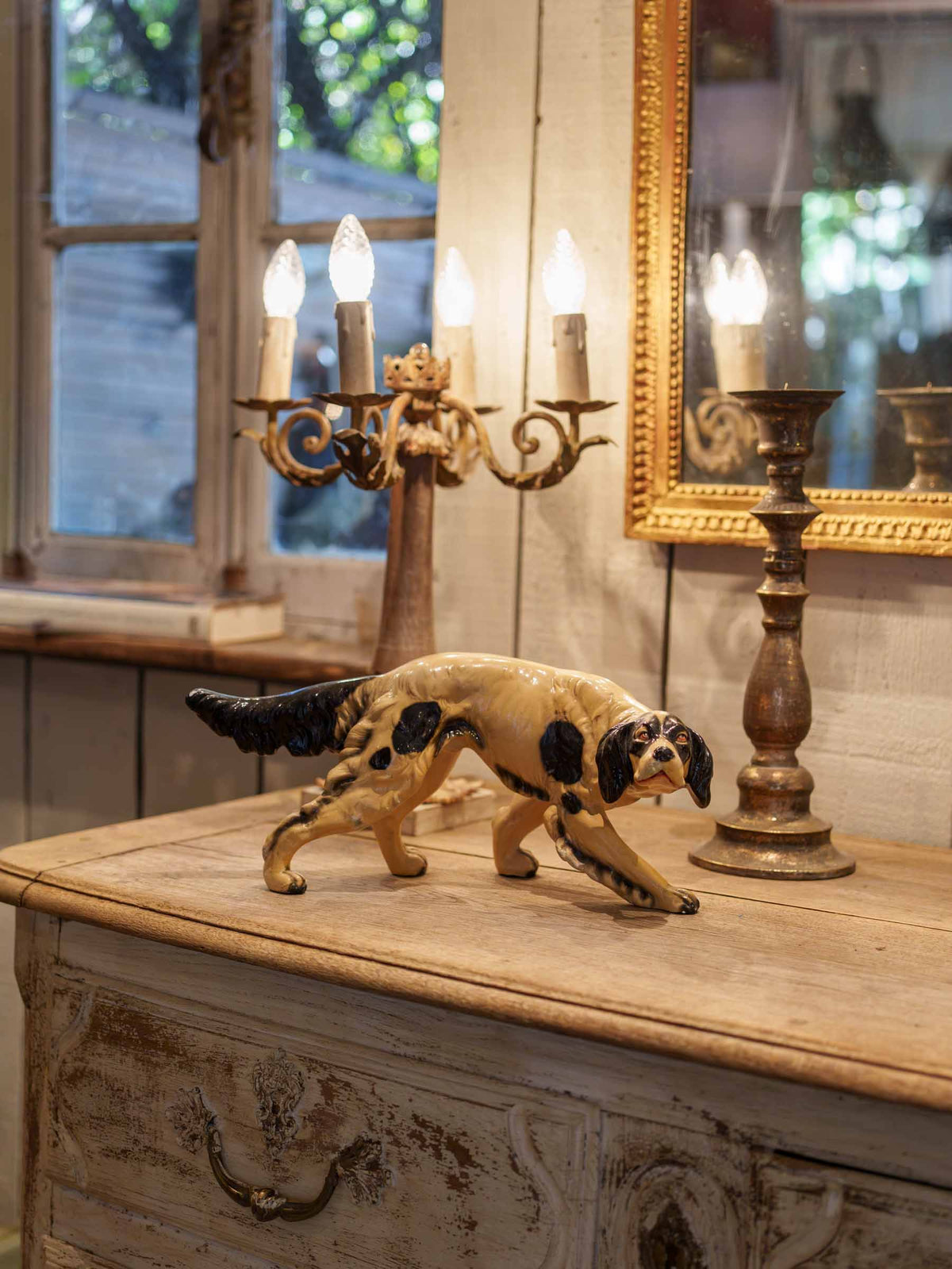 Mid-20th Century Painted Hunting Dog Sculpture -7" x 15¾"