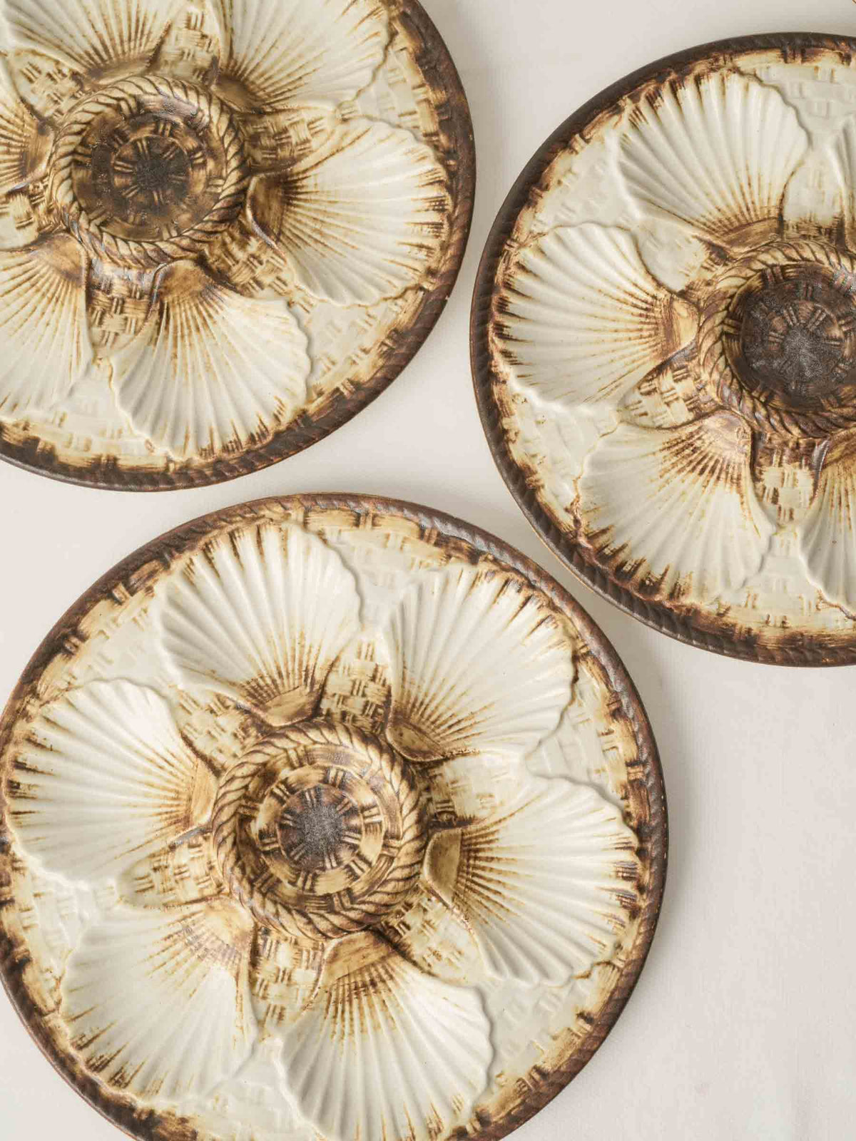 1960s French Majolica Oyster Service by Longchamp, 7 Pieces