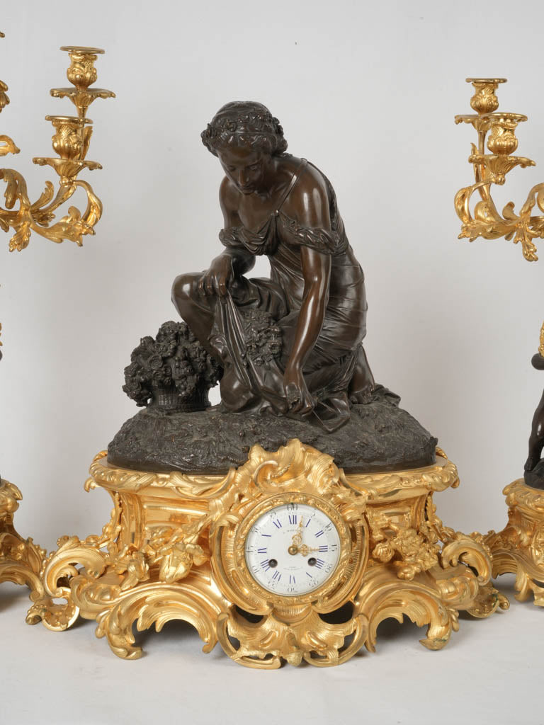 Ornate Schoenewerk bronze clock set