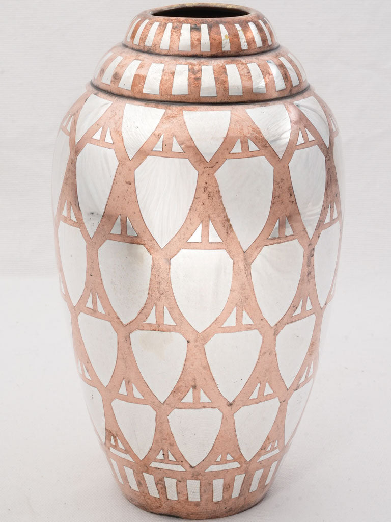 1930 Exceptional Copper and Silver-Plated Dinanderie Vase by Luc Lanel for Christofle - 10¼"