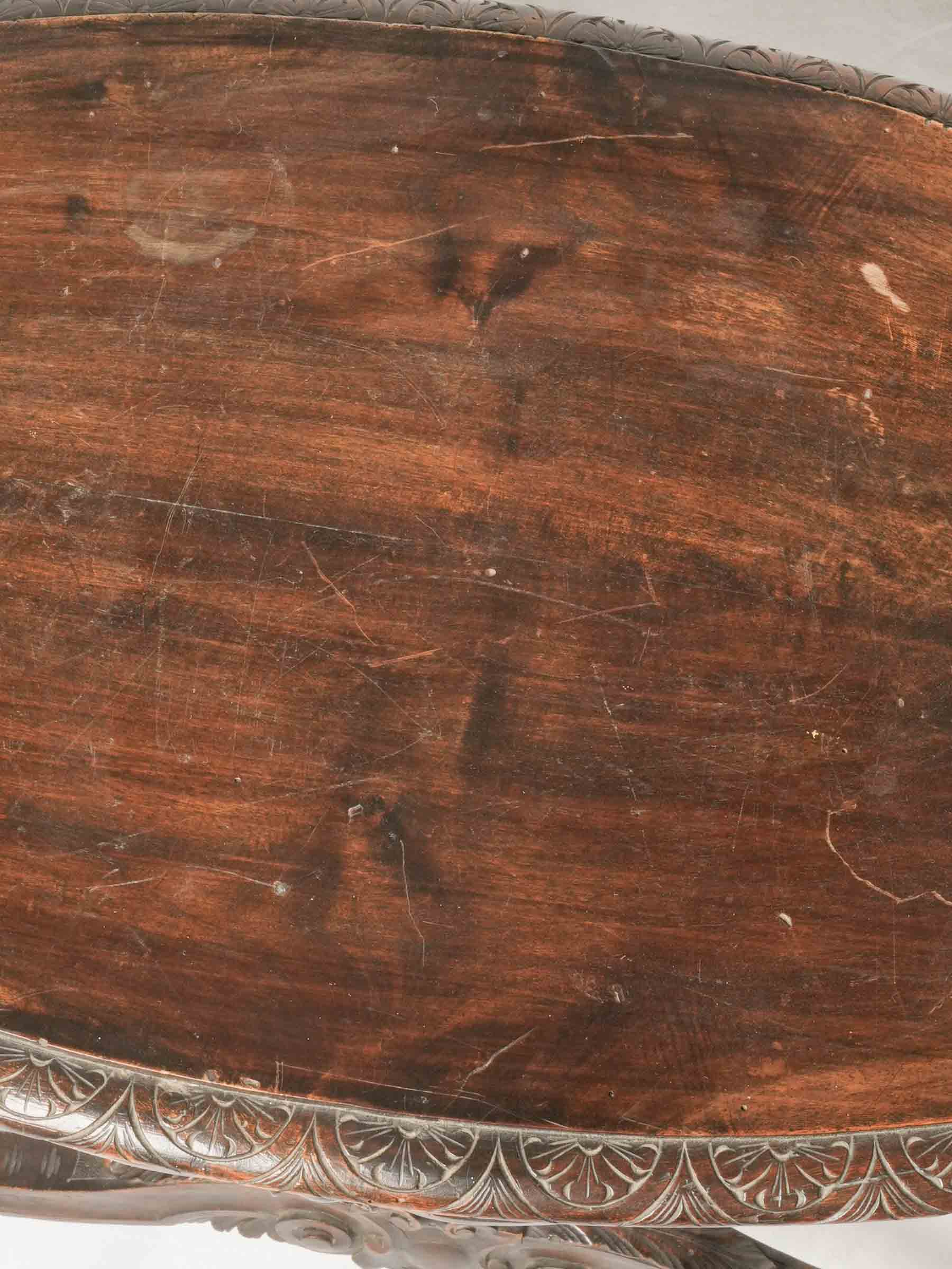 Napoléon III French beech oval side table w/ winged caryatids