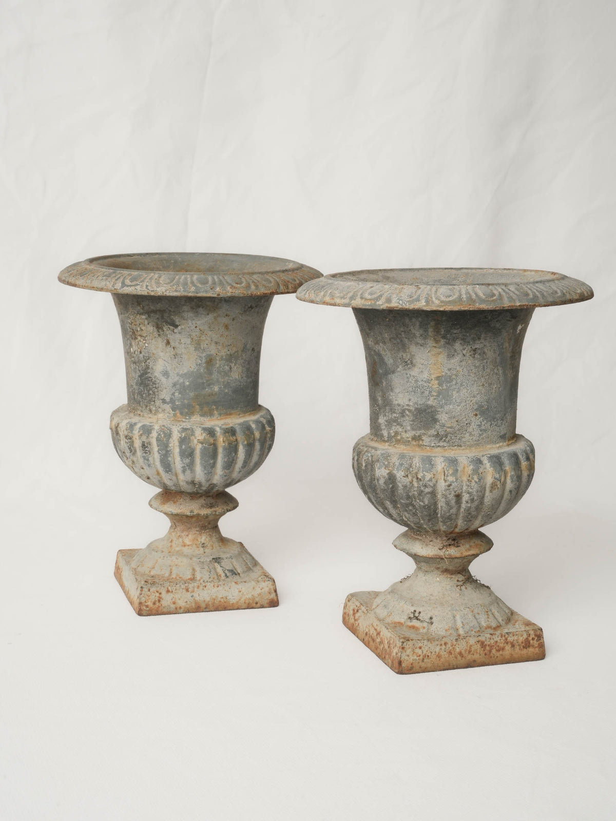 Pair of Petite Vintage Cast-Iron Medici Urn Planters - 9"