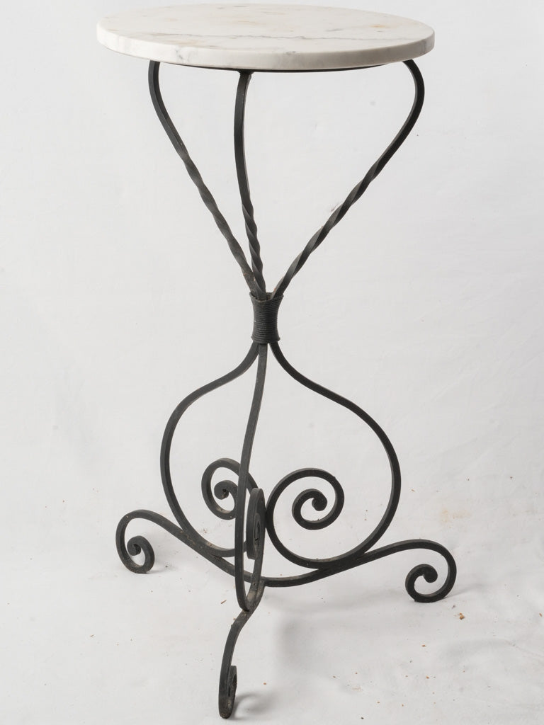 20th-Century French Wrought Iron Gueridon W/ Marble Top - 32"