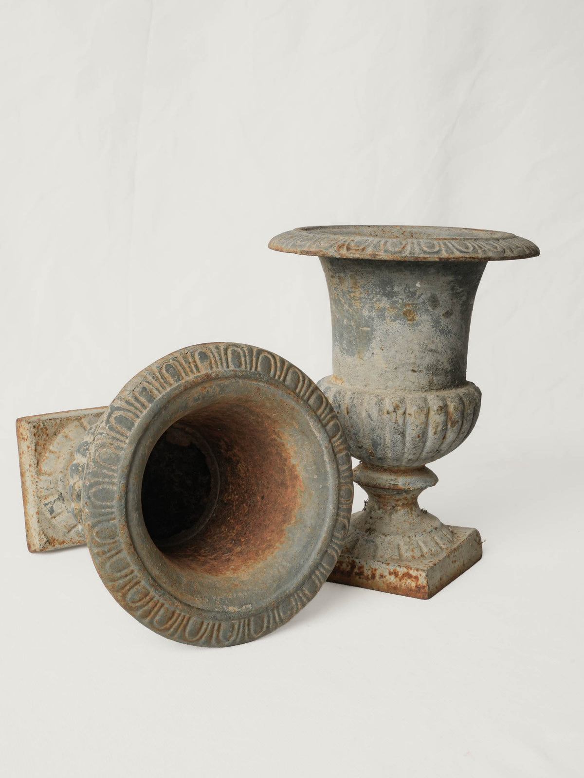 Pair of Petite Vintage Cast-Iron Medici Urn Planters - 9"