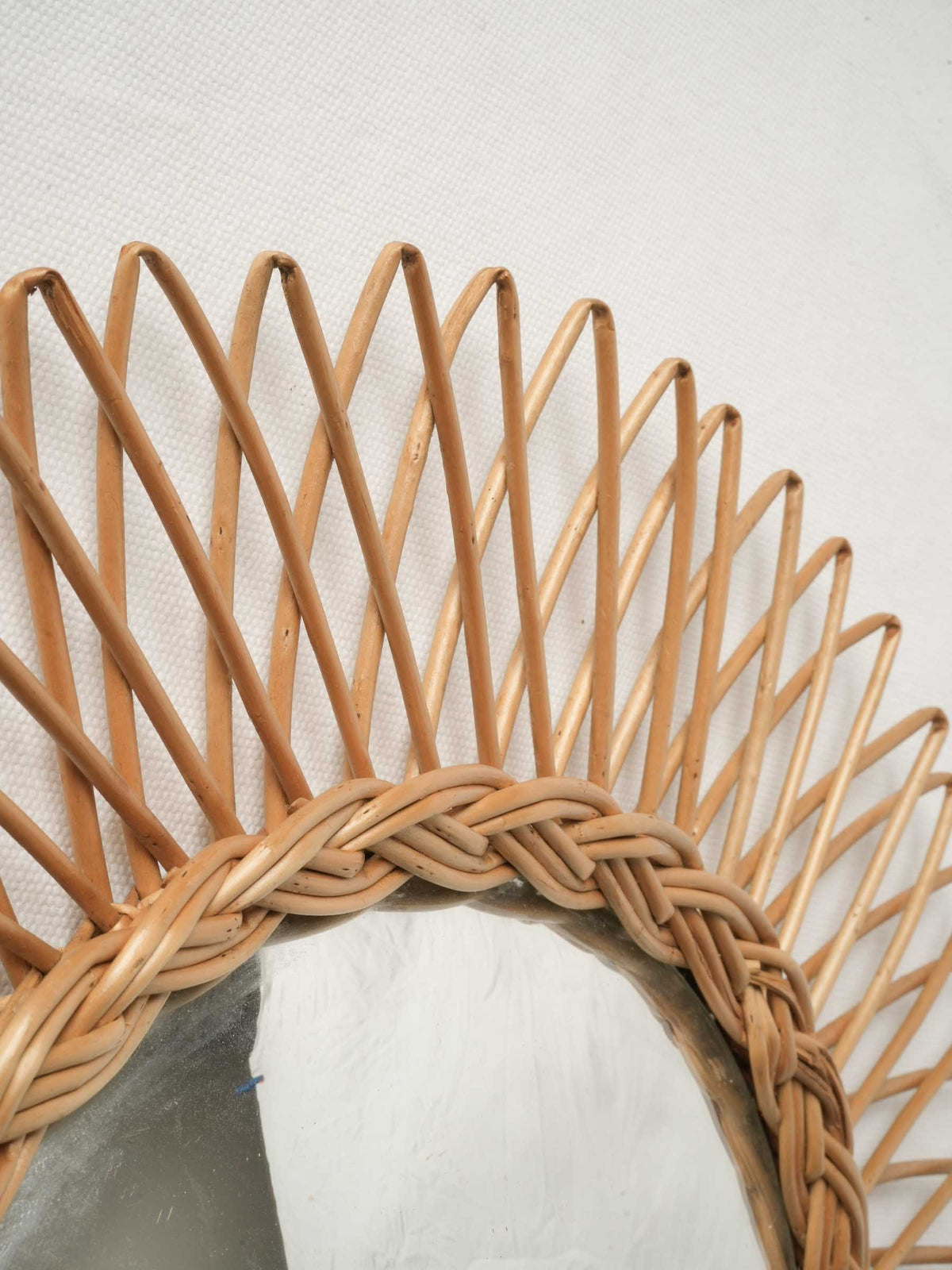 Vintage Hand-Woven Rattan Sunburst Mirror w/ Convex Glass - 17¾"