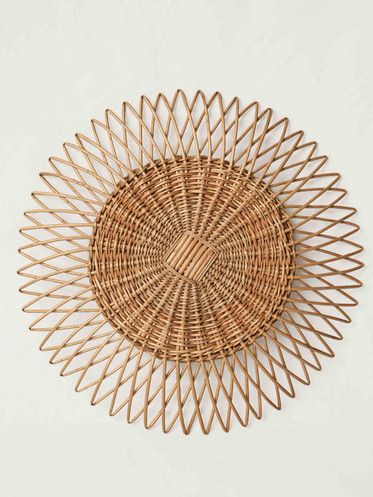 Vintage Hand-Woven Rattan Sunburst Mirror w/ Convex Glass - 17¾"