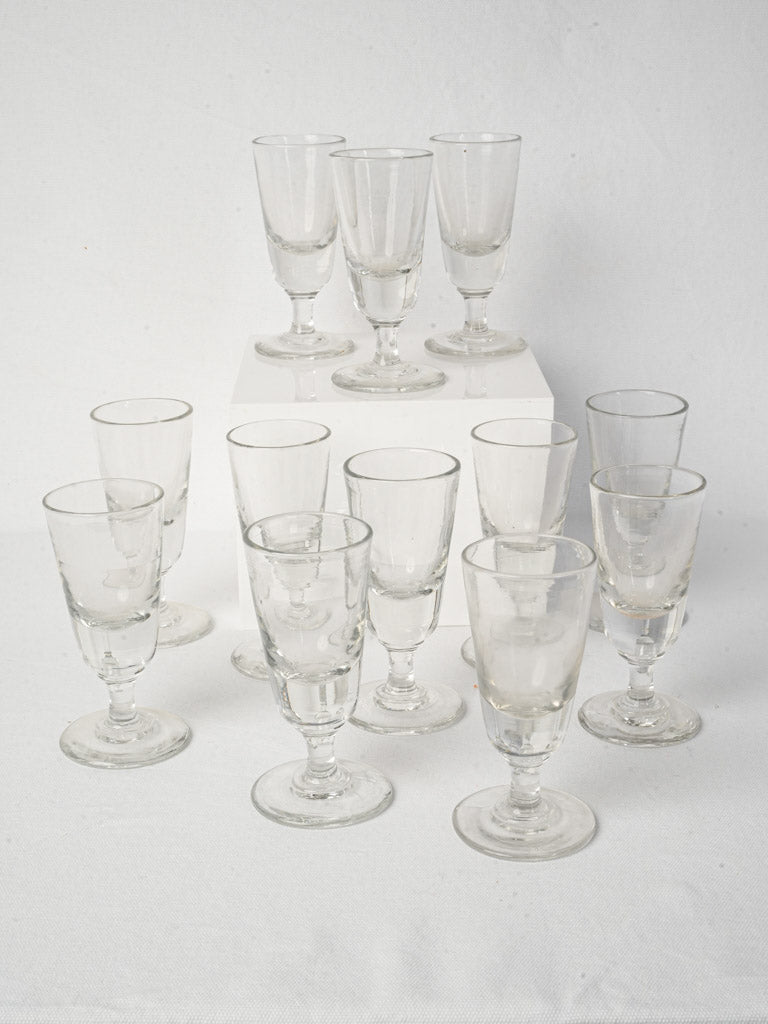 Set of 12 Antique French Handblown Bistro Glasses - 6"