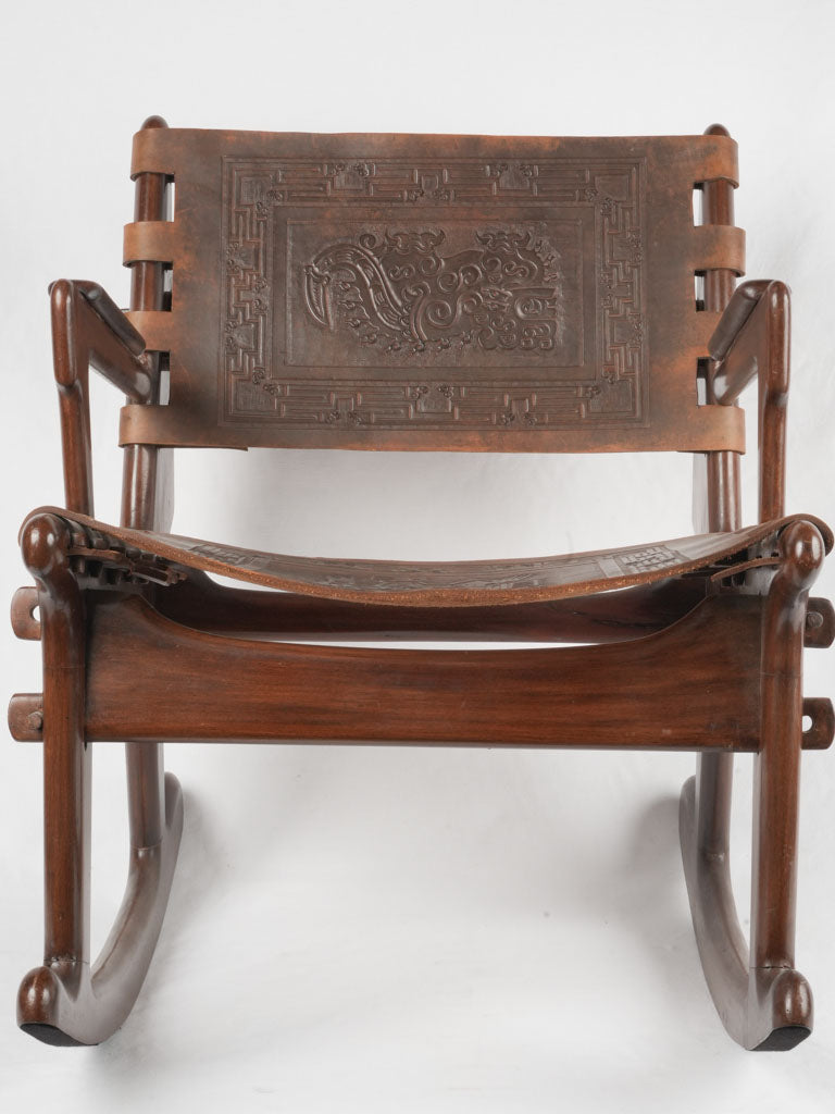 Mid-Century hand-crafted leather rocking chair
