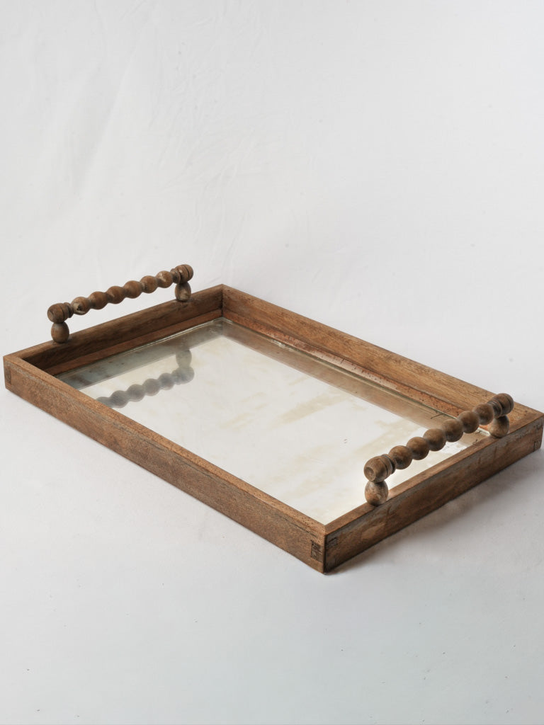 Decorative Rectangular Mirrored Tray w/ Bobbin-Turned Handles - 26"