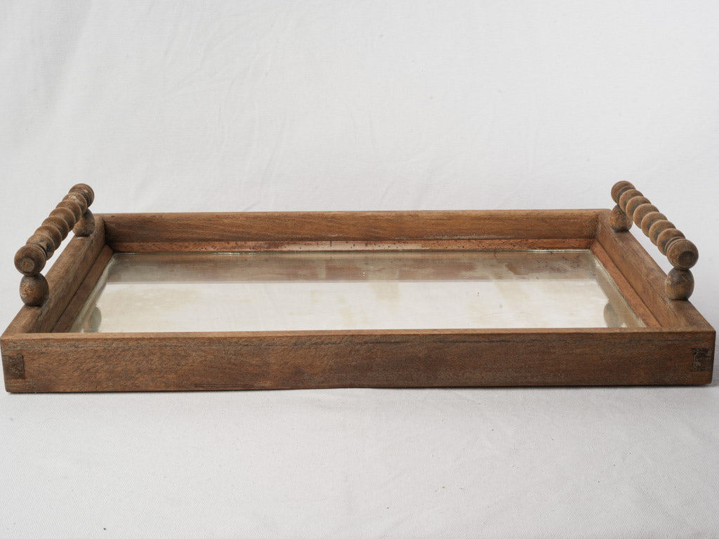 Decorative Rectangular Mirrored Tray w/ Bobbin-Turned Handles - 26"