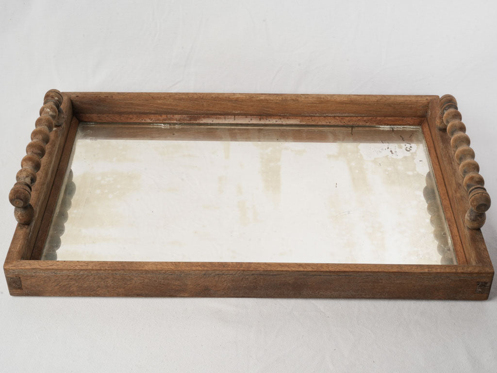Decorative Rectangular Mirrored Tray w/ Bobbin-Turned Handles - 26"