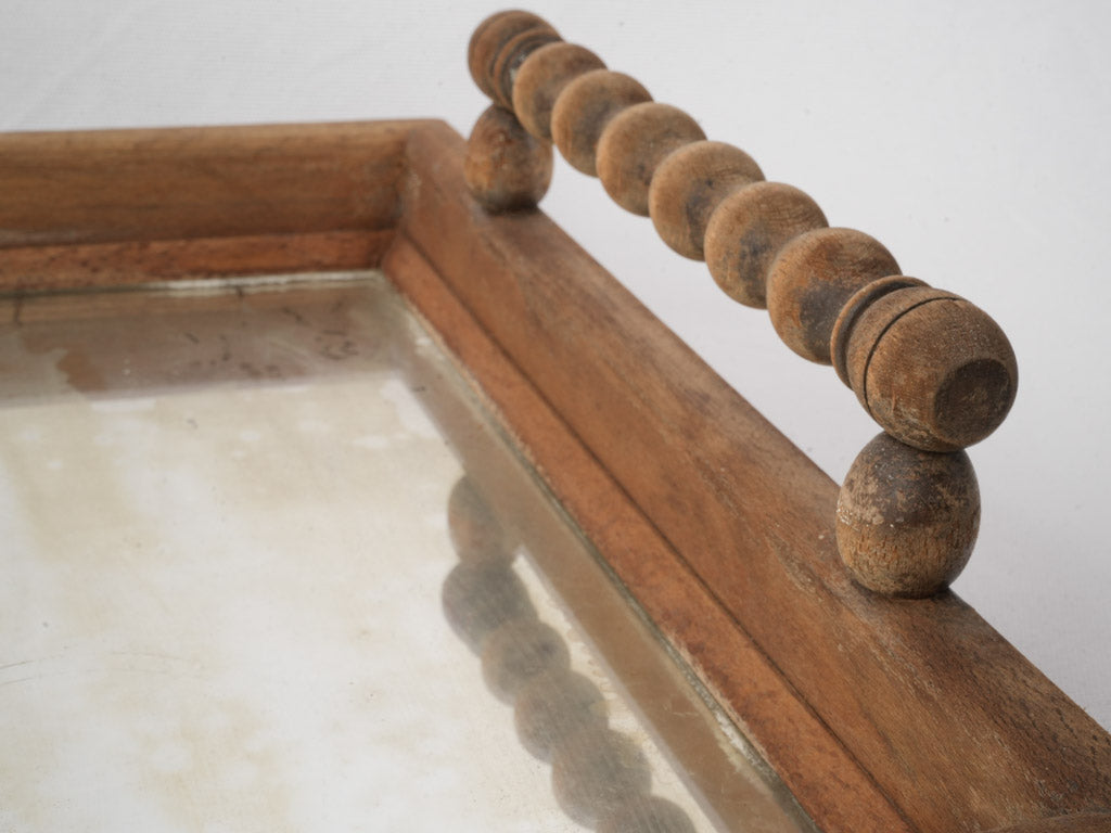 Decorative Rectangular Mirrored Tray w/ Bobbin-Turned Handles - 26"