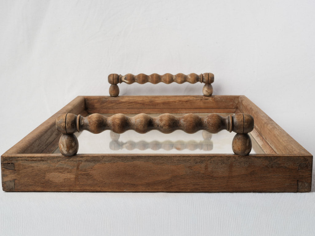 Decorative Rectangular Mirrored Tray w/ Bobbin-Turned Handles - 26"