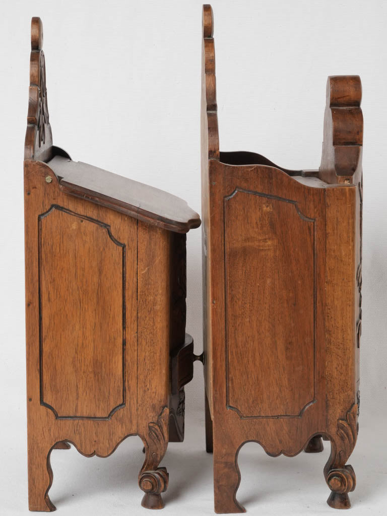 Aged, carved walnut salt container