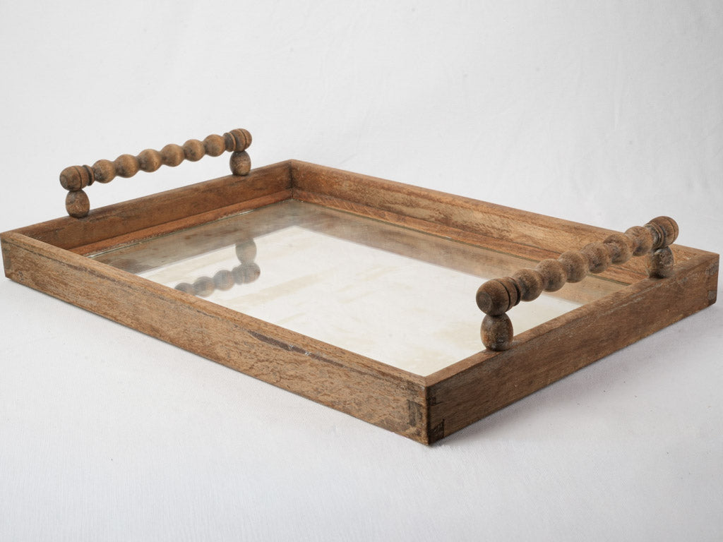 Decorative Rectangular Mirrored Tray w/ Bobbin-Turned Handles - 26"