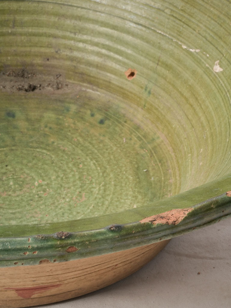 Oversized 19th-Century Spanish Tian Bowl W/ Green Glaze - 29¼"