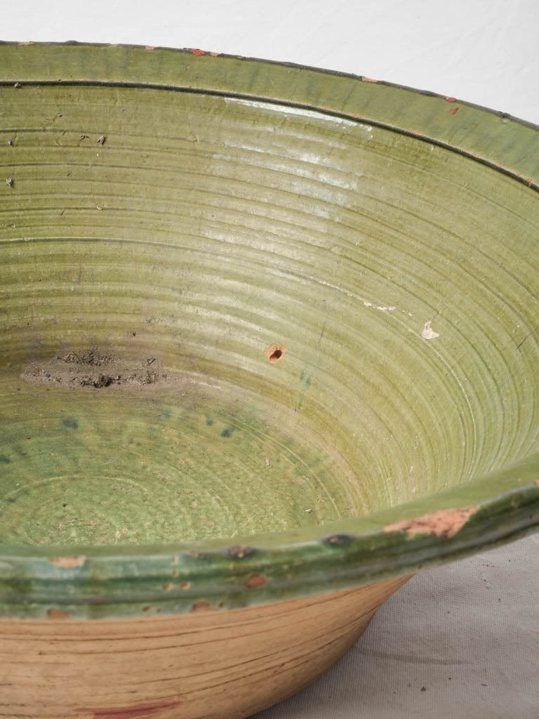 Oversized 19th-Century Spanish Tian Bowl W/ Green Glaze - 29¼"