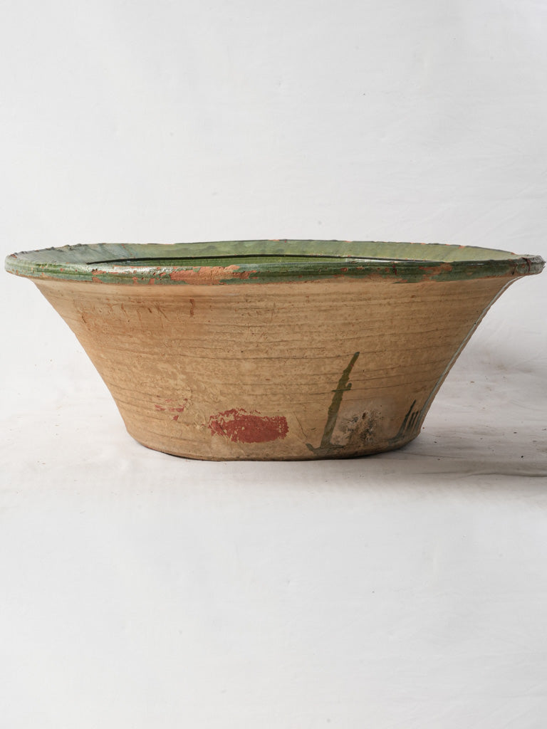 Oversized 19th-Century Spanish Tian Bowl W/ Green Glaze - 29¼"