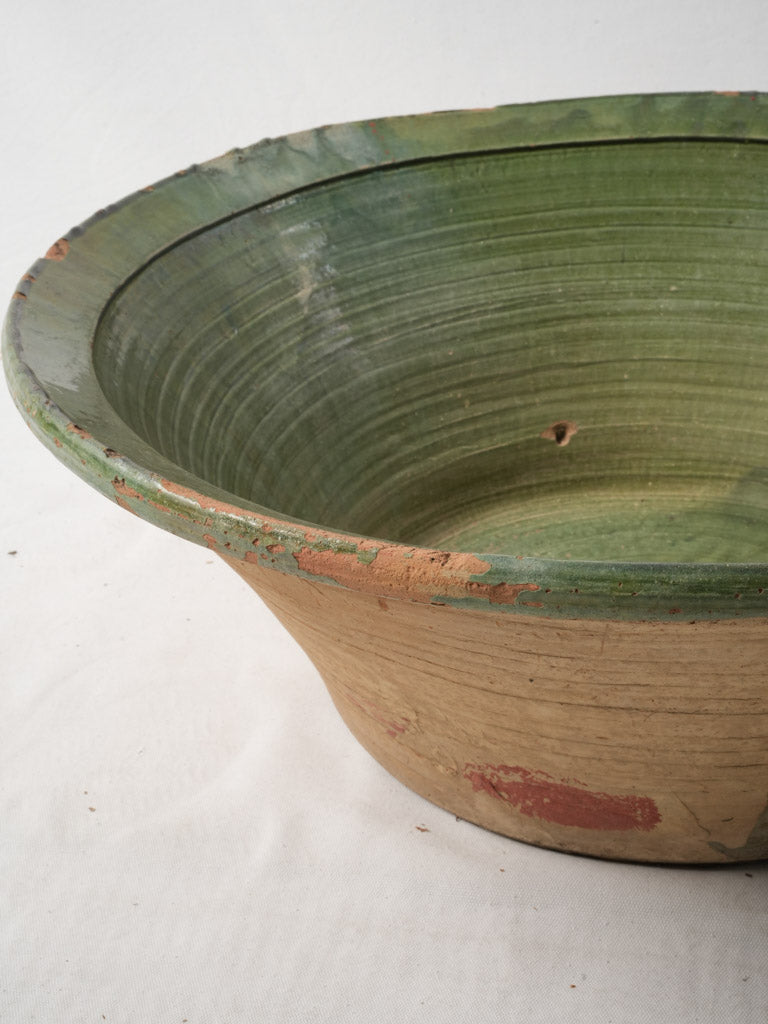 Oversized 19th-Century Spanish Tian Bowl W/ Green Glaze - 29¼"