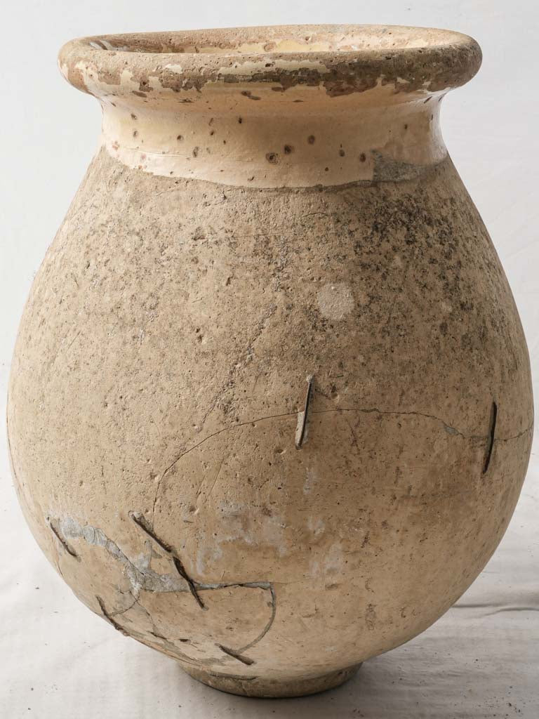 Small 18th-Century Rustic Biot Jar W/ Staple Repairs - 24"