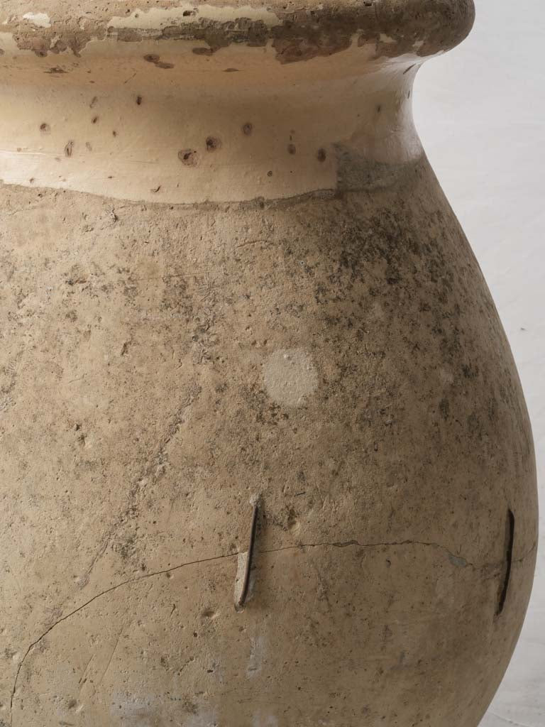 Small 18th-Century Rustic Biot Jar W/ Staple Repairs - 24"