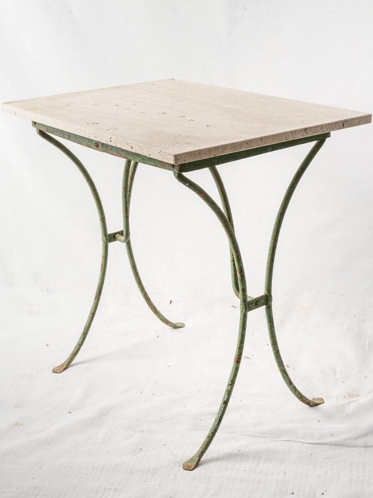 Small 19th-Century French Wrought Iron Table W/ Travertine Top - 28¼"