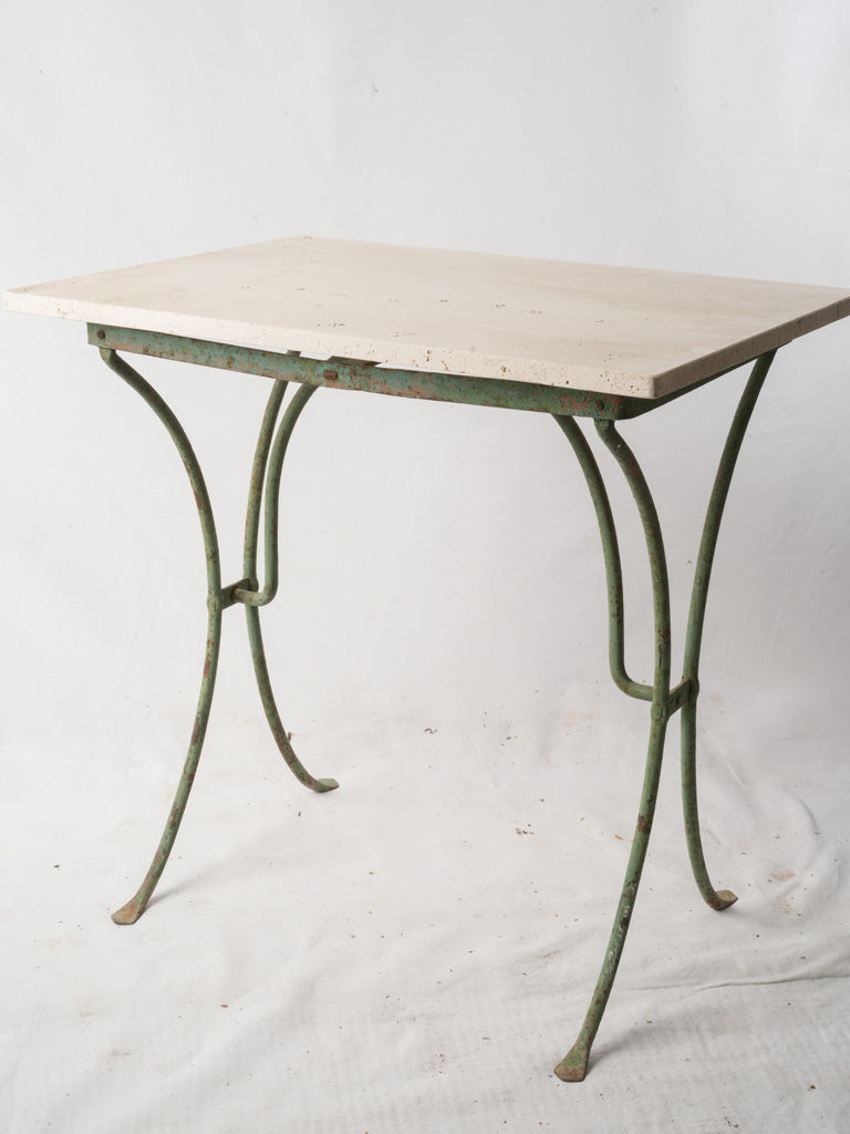 Small 19th-Century French Wrought Iron Table W/ Travertine Top - 28¼"