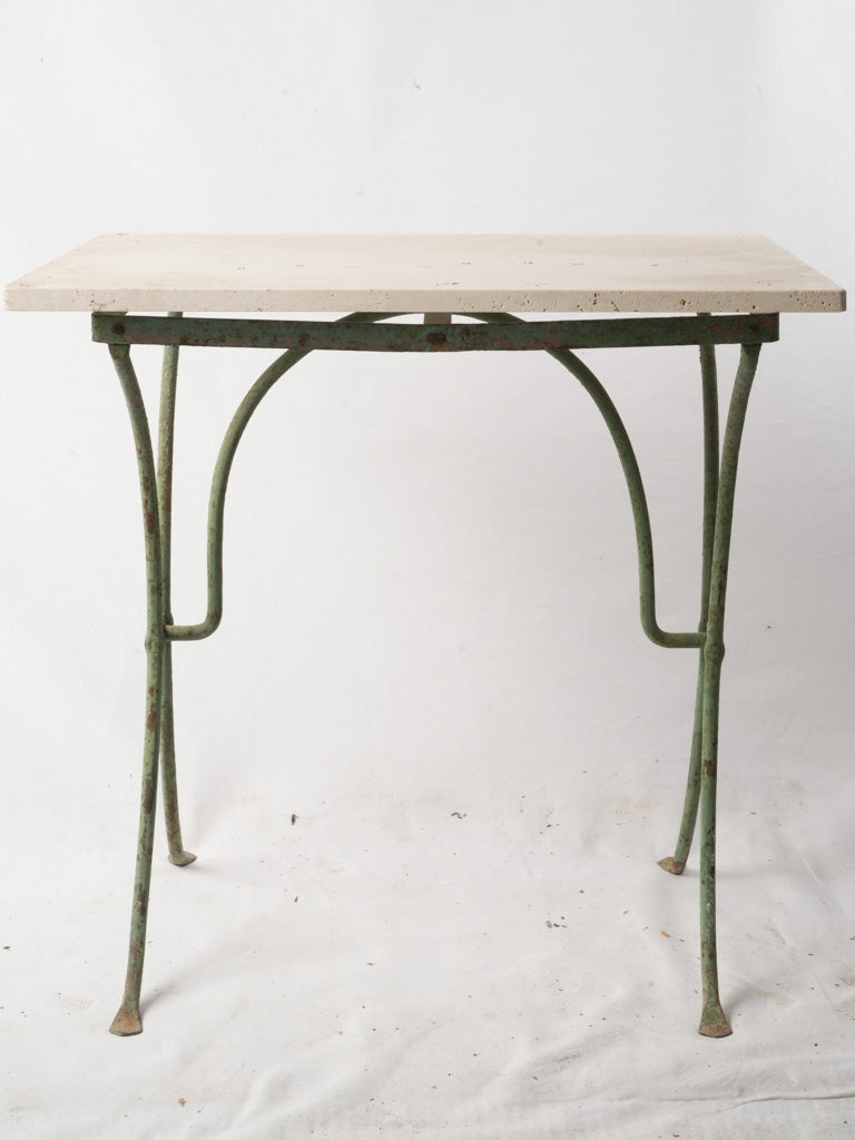 Small 19th-Century French Wrought Iron Table W/ Travertine Top - 28¼"