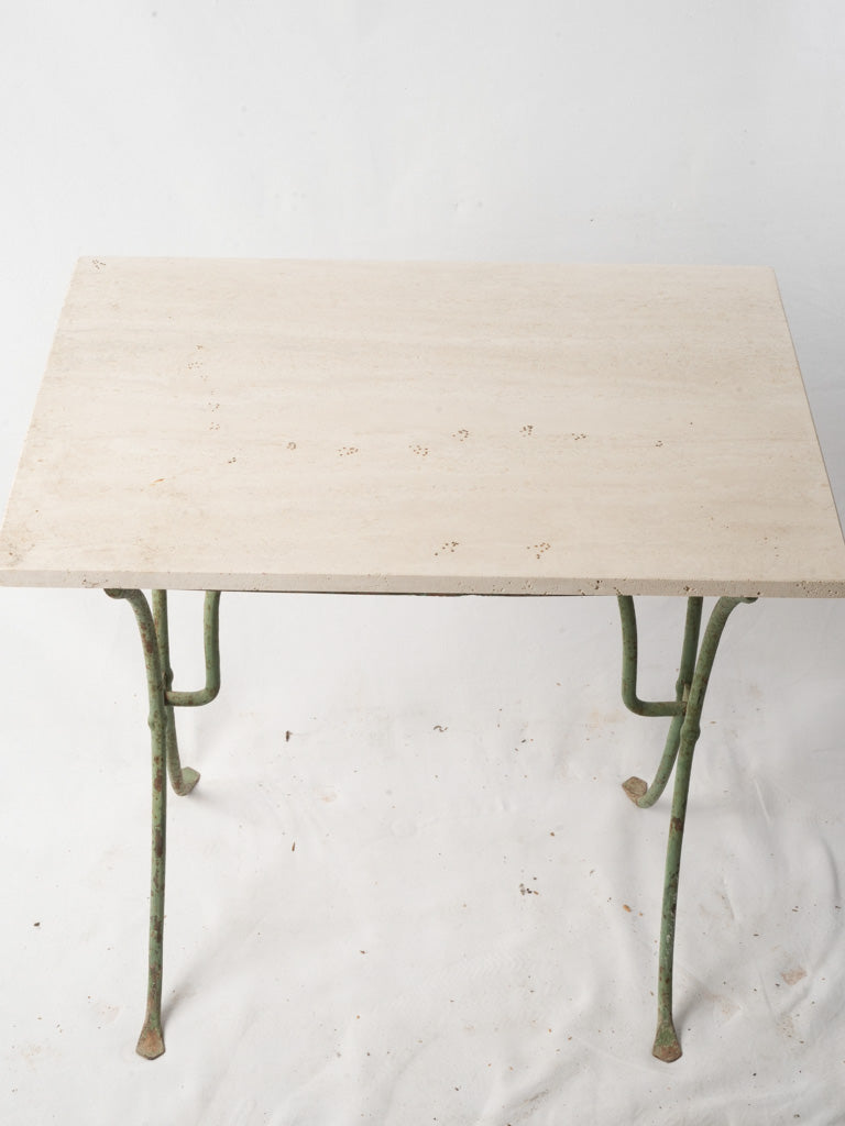 Small 19th-Century French Wrought Iron Table W/ Travertine Top - 28¼"